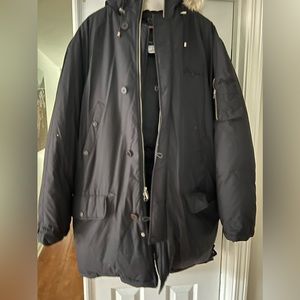 Sean John Men’s Utility Parka with Faux-Fur.  BLACK